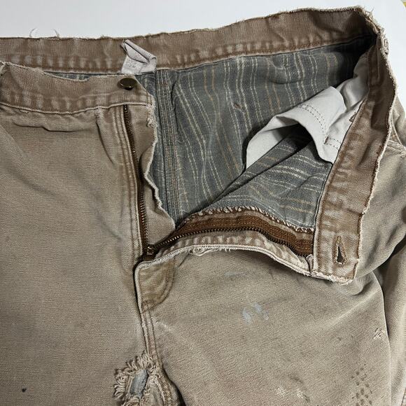 Carhartt Carpenter Work Pants Sz 38x34 Tan Flannel Lined Distressed Vintage Y2K - Picture 13 of 15